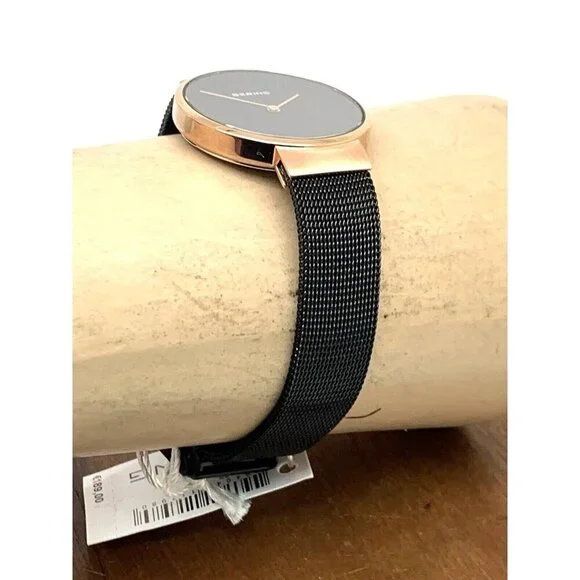Bering Women's Watch 14531-166 Quartz Rose Gold Black Mesh Stainless Ste…